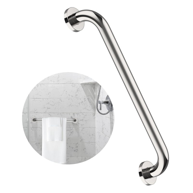 ZUEXT 16 Inch Stainless Steel Shower Grab Bar, ZUEXT Chrome Shower Handle, Bathroom Balance Bar, Safety Hand Rail Support Bar for Handicap Elderly Injury, Senior Assist Bath Tub Wall Concealed Mount Handle - Image 1